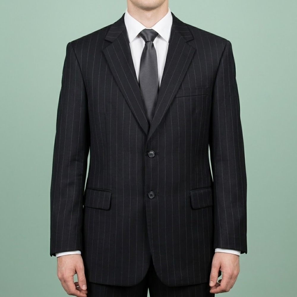 Jos A Bank Mod Gordon Pinstripe Suit Jacket Mens 42 Regular Black Wool EUC
